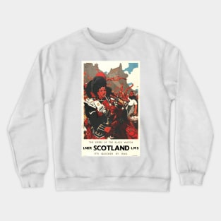 The Pipers of the Black Watch, Scotland - Vintage Travel Poster Design Crewneck Sweatshirt